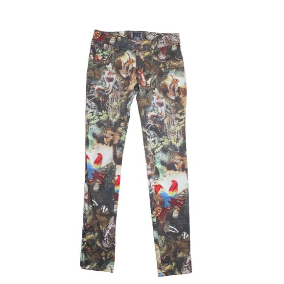 Vtg Y2K Tripp NYC Jungle Forest Animals All Over Print Jeans  Size 27/5 - Picture 1 of 6